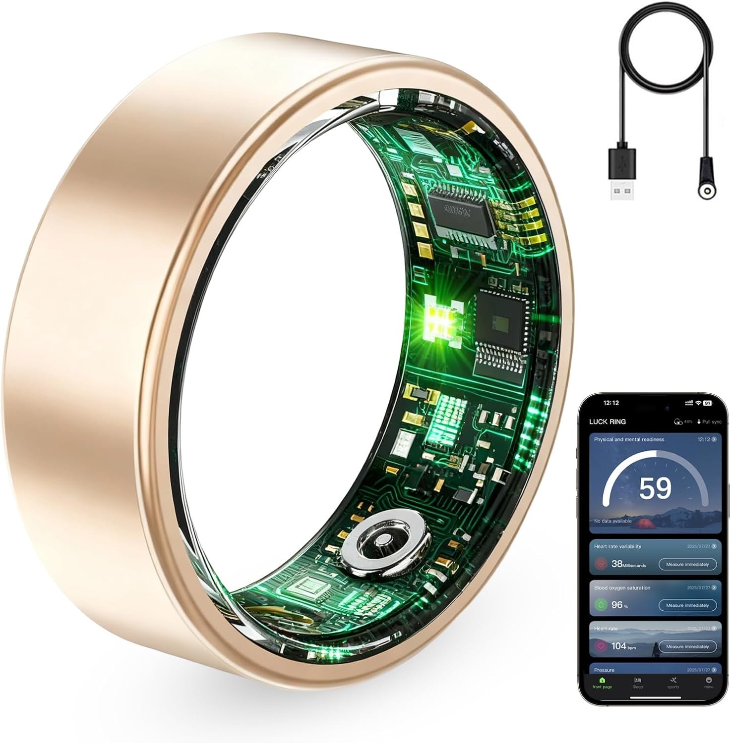 Smart Ring for Women & Men, Fitness Tracker Ring with Heart Rate Monitor, HRV, Sleep Tracking, No Subscription Fee, 10ATM Waterproof Activity Ring for iOS & Android (Rose Gold, 9#)