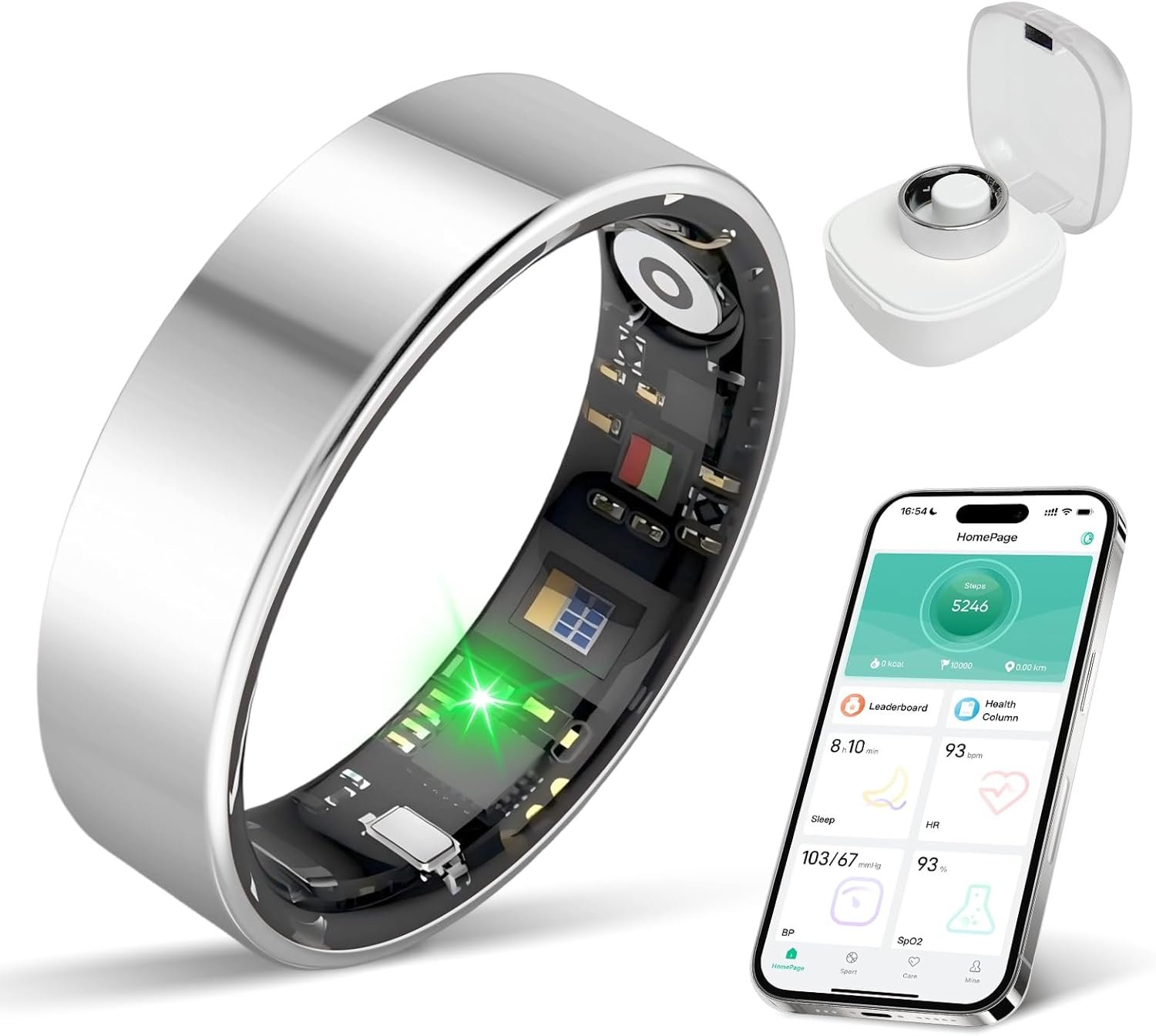 BIEMHA IP68 Waterproof Smart Ring – Fitness & Health Tracker with Sleep/Exercise Monitoring, Unisex for Women Men, iOS & Android Compatible, Long Lasting Battery Life, No Subscription (Silver, 10)