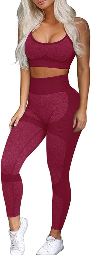OLCHEE Women’s Workout Sets 2 Piece – Seamless Yoga Leggings and Cross-Strap Sports Bra Gym Outfits Activewear Matching Set