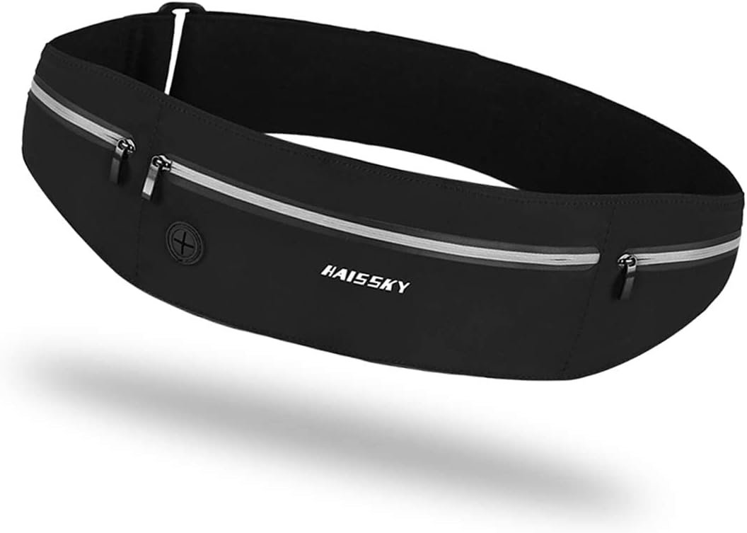 Slim Running Belt – 3 Pocket Running Fanny Pack, Adjustable Sweat Resistant Waist Bag for Men Women, Workout Exercise Fitness Phone Holder Fits All Phones – Runner Marathon Jogging Race Belt