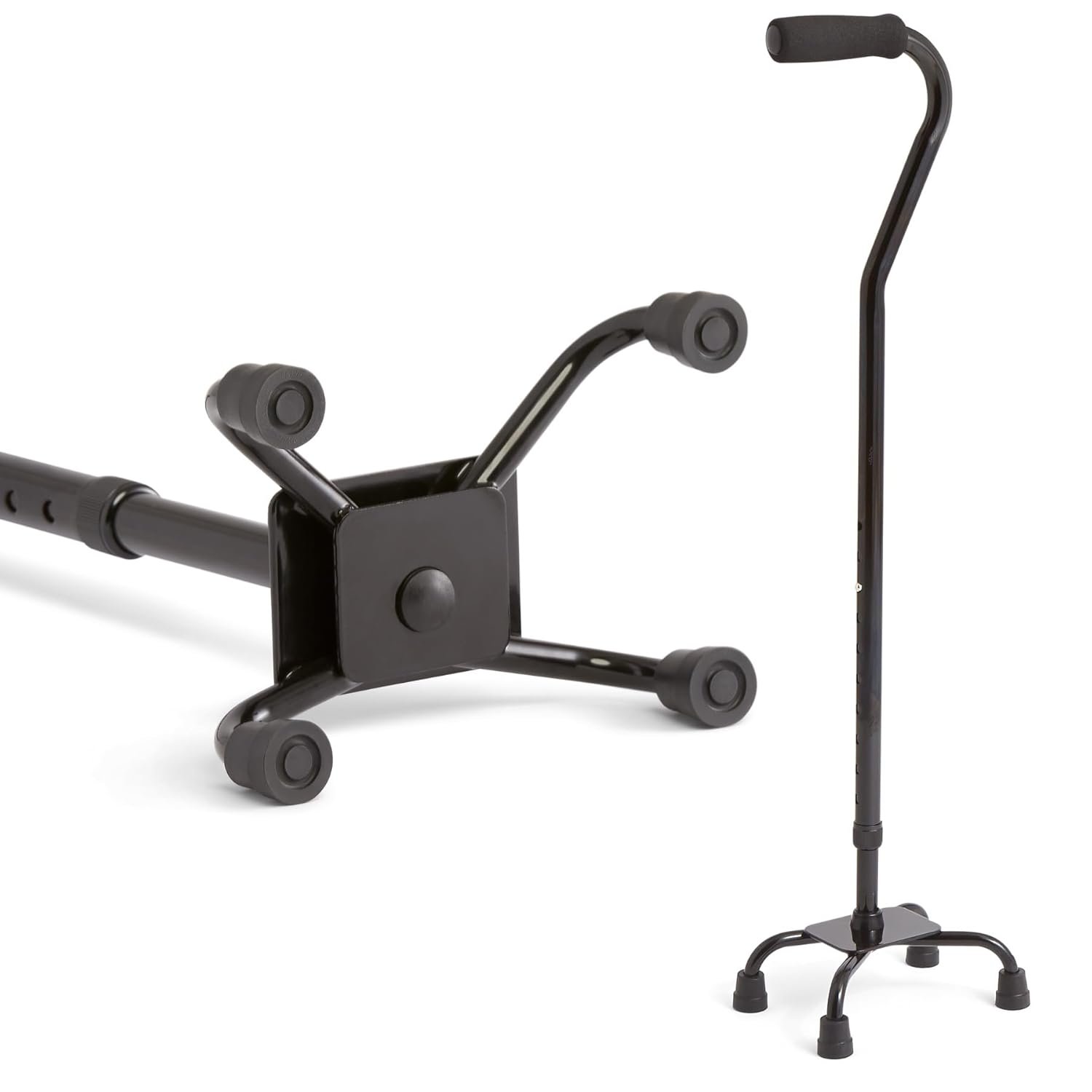Medline Aluminum Quad Cane with Small Base for Balance, Height Adjustable 29″ to 38″, Knee Injuries, Surgery Recovery & Mobility, Lightweight Walking Aid for Seniors & Adults, 300 lb Weight Capacity