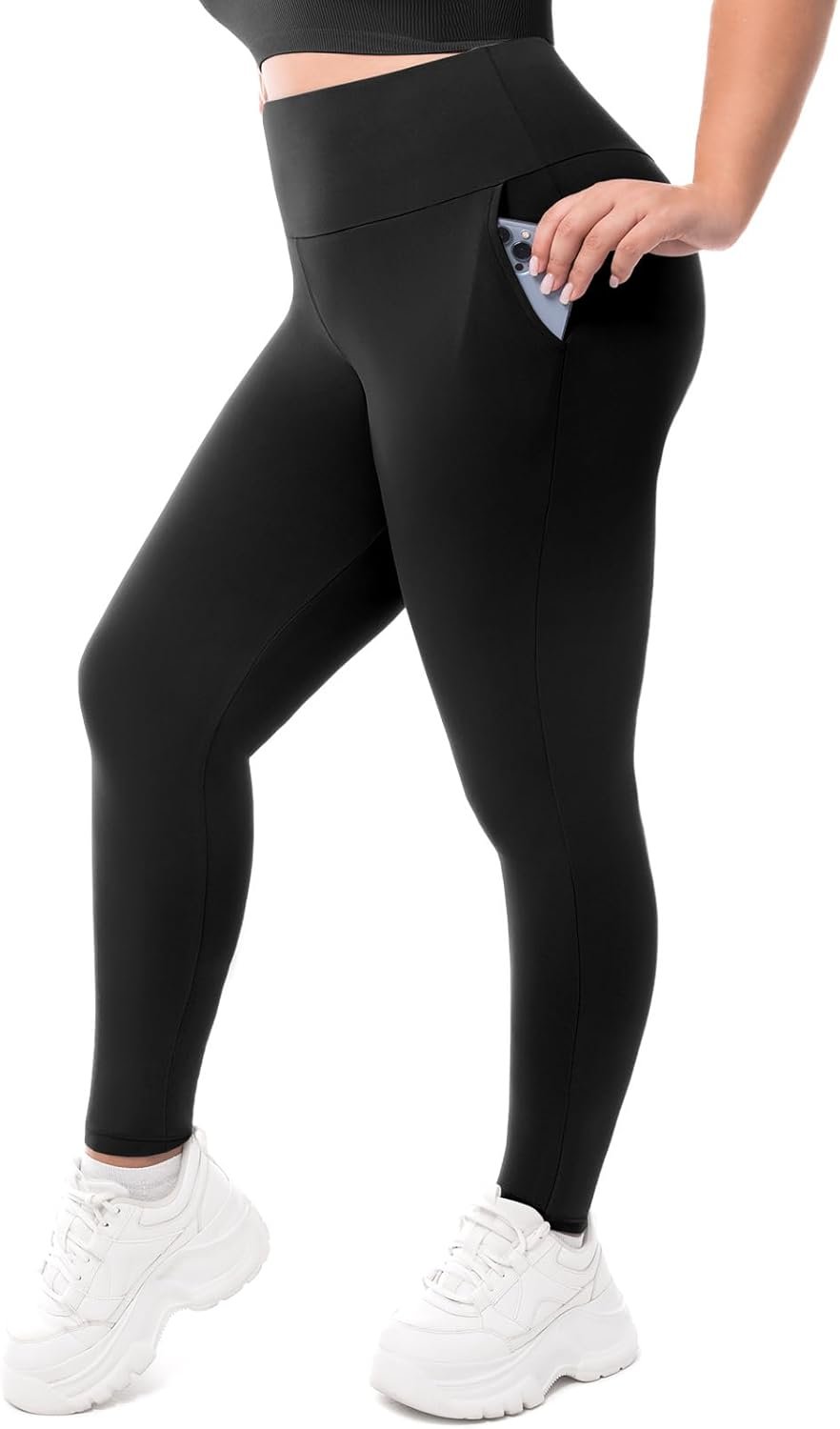Leafigure Plus Size Leggings with Pockets for Women – High Waisted Buttery Soft Yoga Leggings for Workout