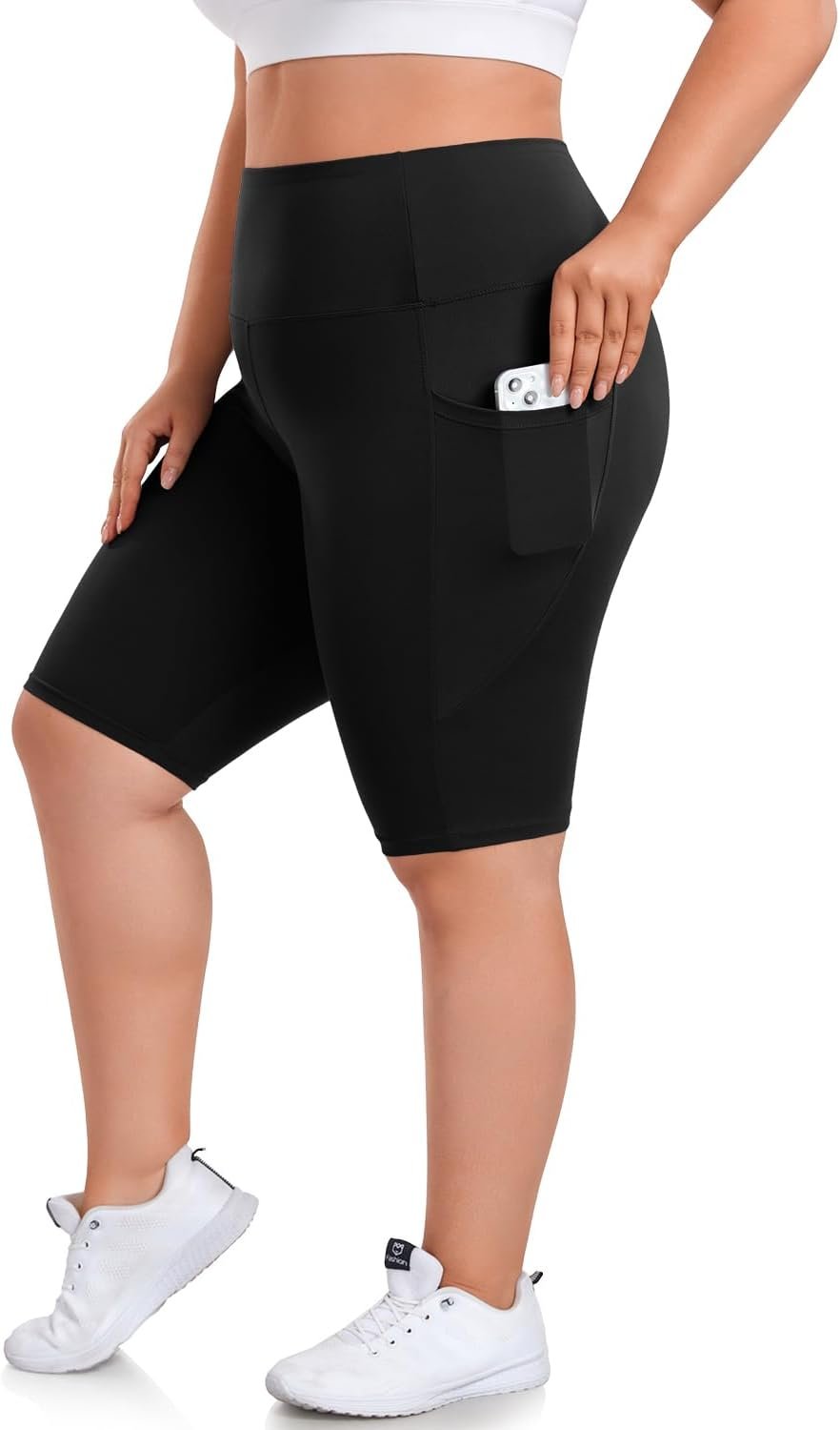 we fleece Plus Size 8″ Biker Shorts with Pockets – High Waisted Spandex Yoga Shorts for Women, Workout Gym Cycling Athletic