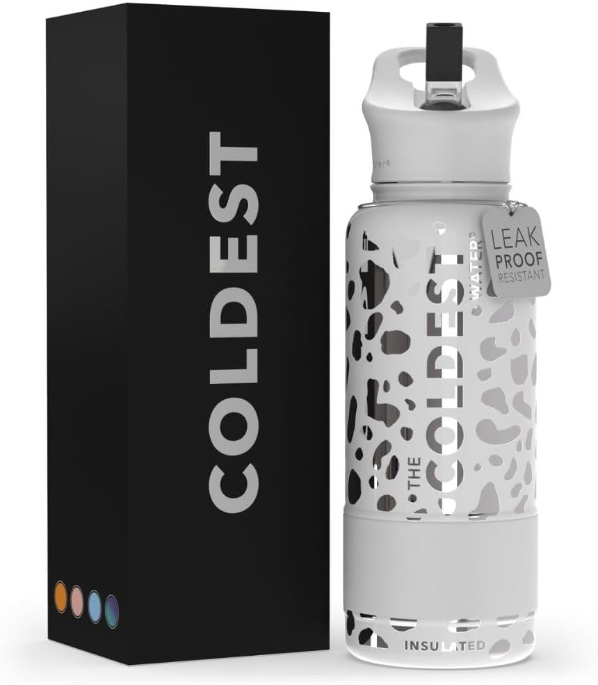 Coldest Insulated Water Bottle with Straw Lid – Stainless Steel Metal Insulated Bottle for Men & Women (Silver Leopard, 32 oz)