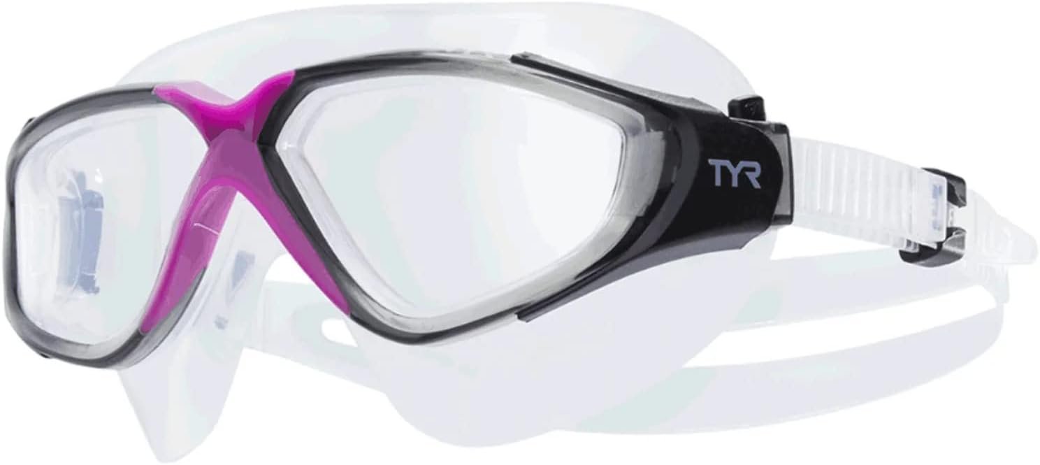 TYR Rogue Femme Swim Mask Adult Fit, Clear/Purple/Grey