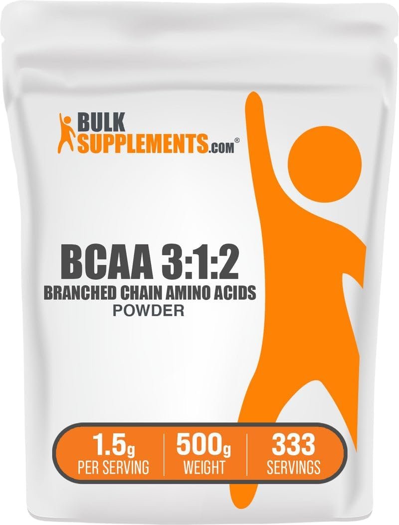 BulkSupplements.com BCAA 3:1:2 Powder – BCAA Supplements, Branched Chain Amino Acids Powder – Unflavored & Gluten Free, 1.5g per Serving, 500g (1.1 lbs) (Pack of 1)