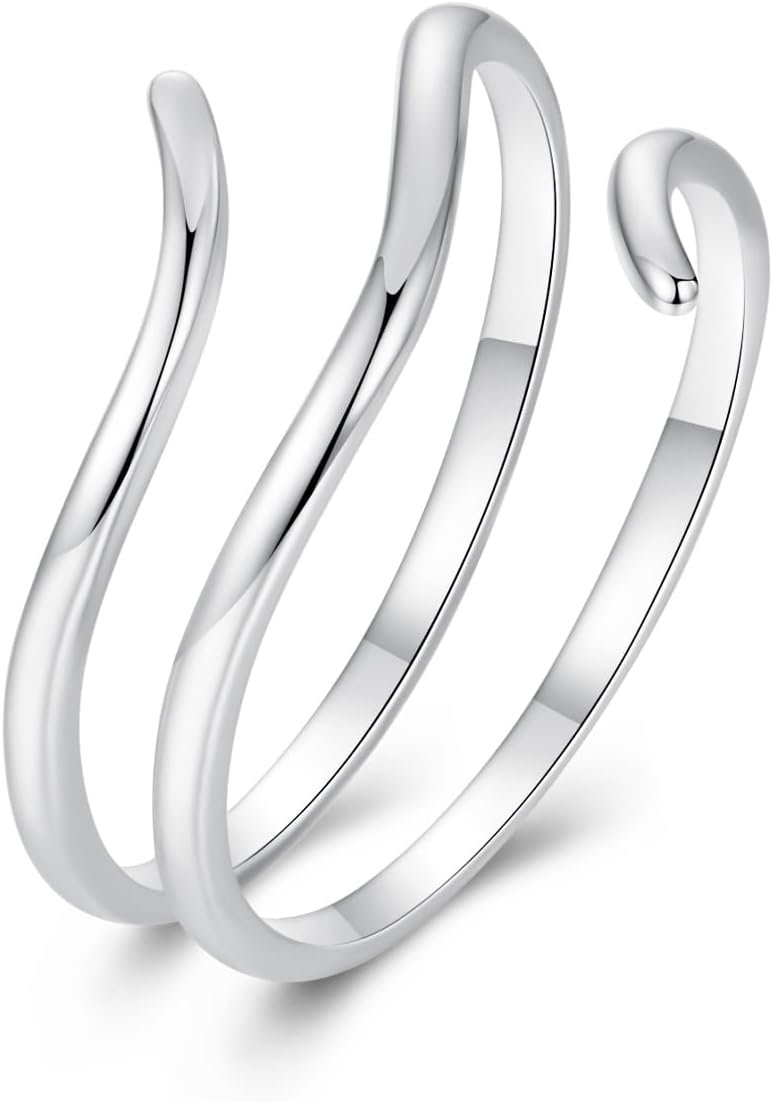MUNDELL 925 Sterling Silver Simple Multi-layer Leaf Adjustable Ring Green Lucky Leaves Statement Ring for Women Promise Ring Fine Jewelry