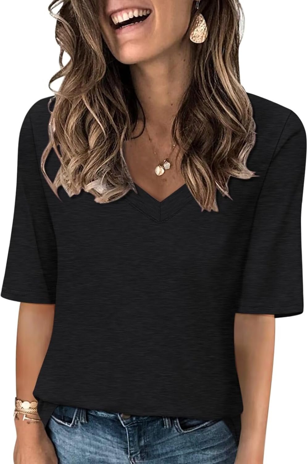 Minetom Women’s V Neck T Shirts Casual Half Sleeve Tops Basic Summer Tees