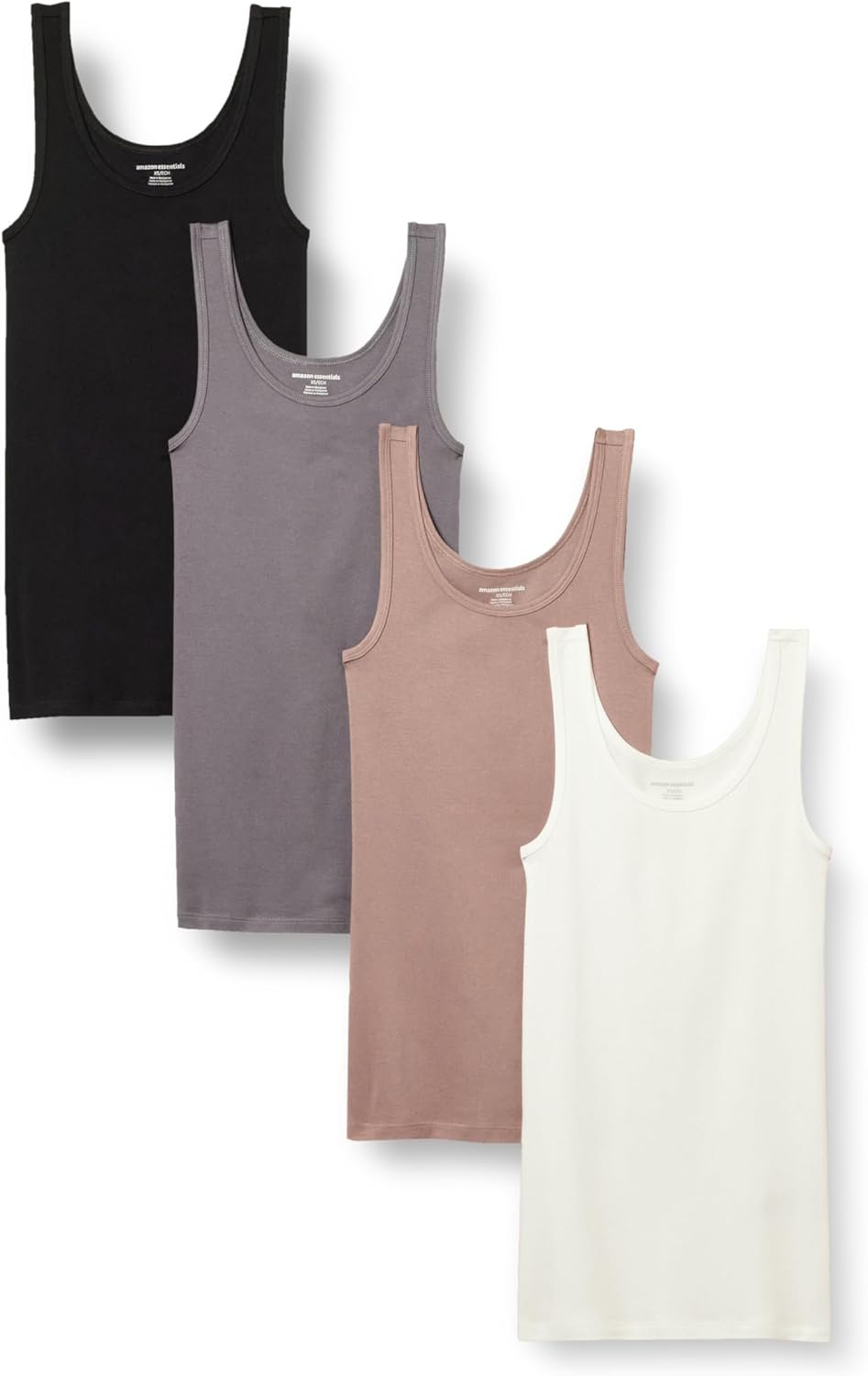 Amazon Essentials Women’s Slim-Fit Scoop Neck Tank Tops, Pack of 4