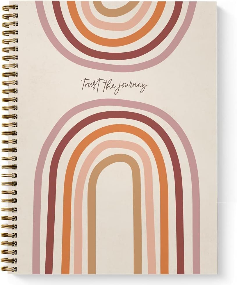 Softcover Trust The Journey 8.5″ x 11″ Motivational Spiral Health Journal/Notebook, 120 Daily Wellness Tracker Pages, Durable Gloss Laminated Cover, Gold Wire-o Spiral. Made in the USA