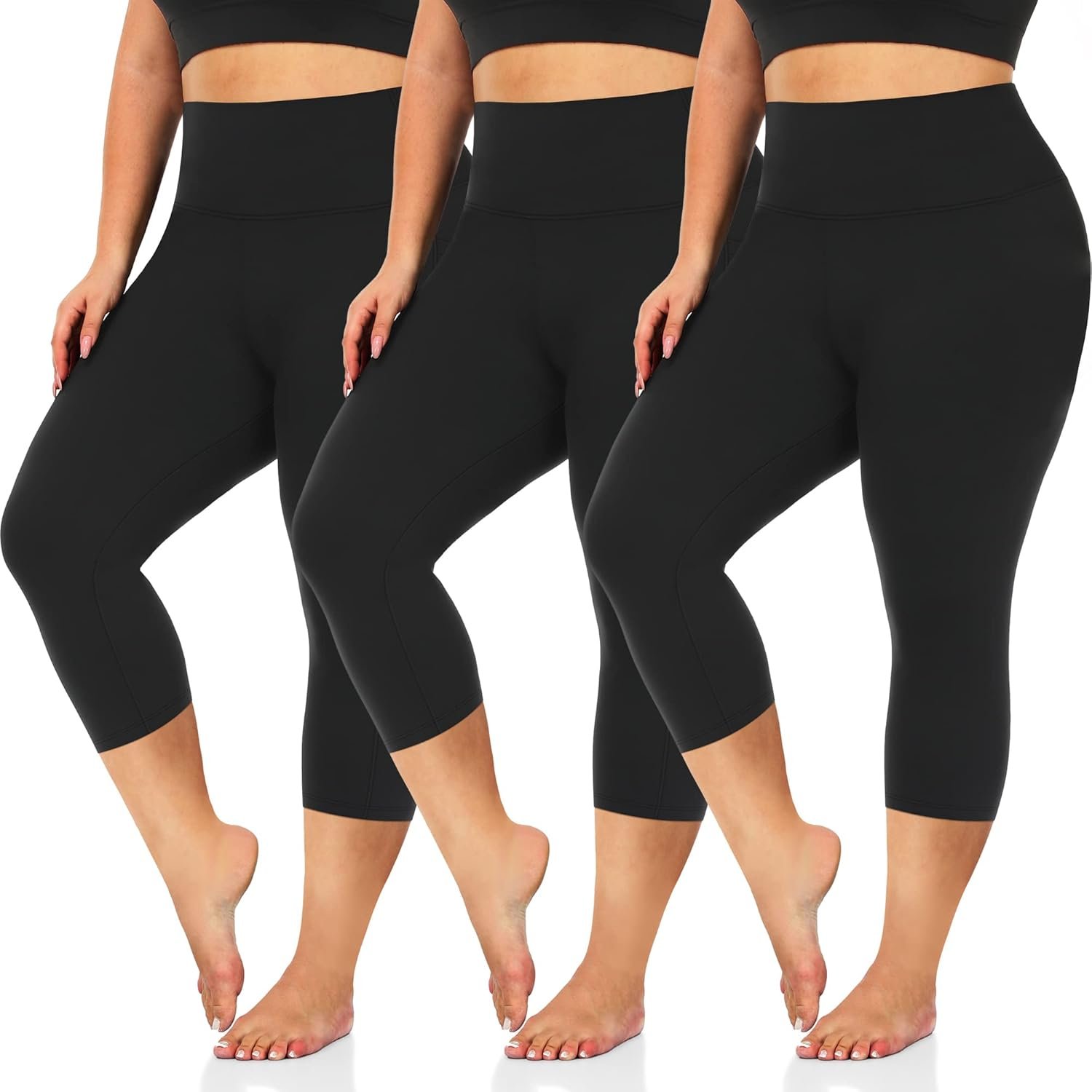 3 Pack Women’s Plus Size Capri Leggings High Waist Tummy Control, Stretchy Yoga Workout Pants (XL-4X) – Spandex Elastic Fit