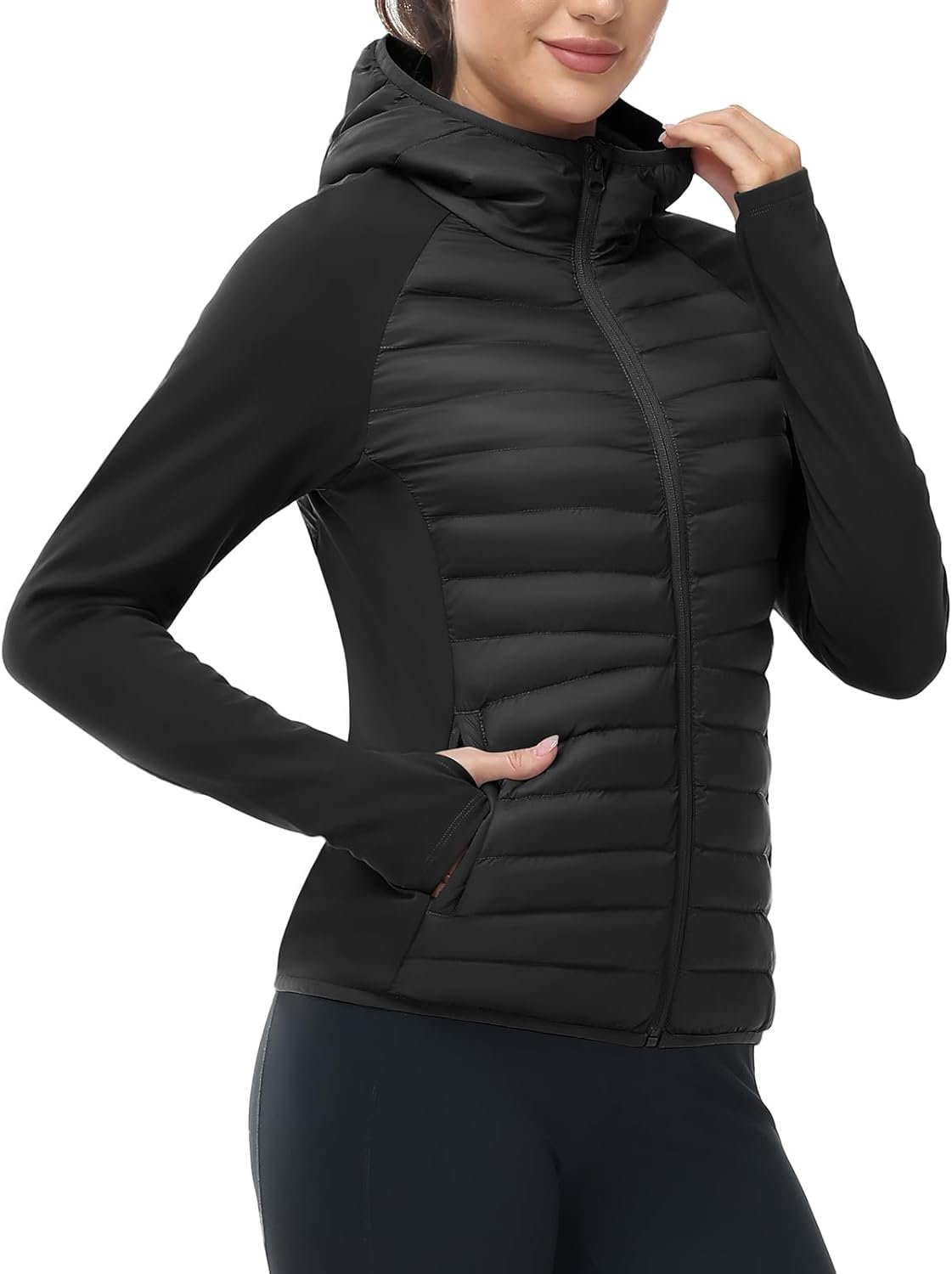 TBMPOY Women’s Running Winter Jackets with Hood Warm Lightweight Insulated Water Resistant Puffer Jacket for Hiking Golf