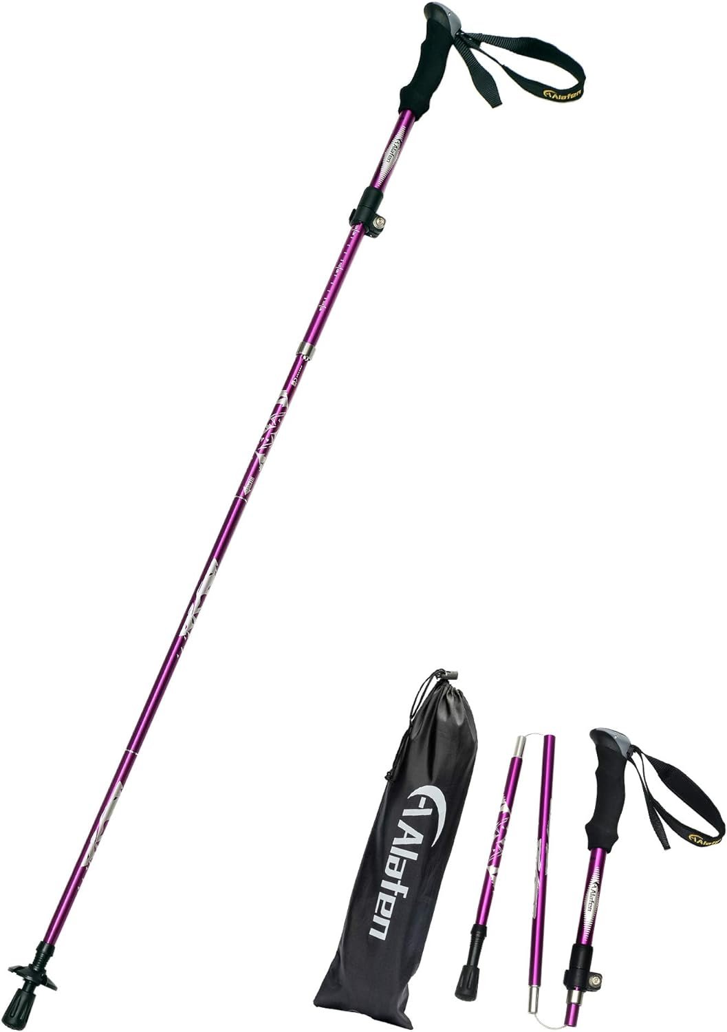A ALAFEN Aluminum Collapsible Ultralight Travel Trekking Hiking Pole for Men and Women (Fits 5’3″ – 6’2″)