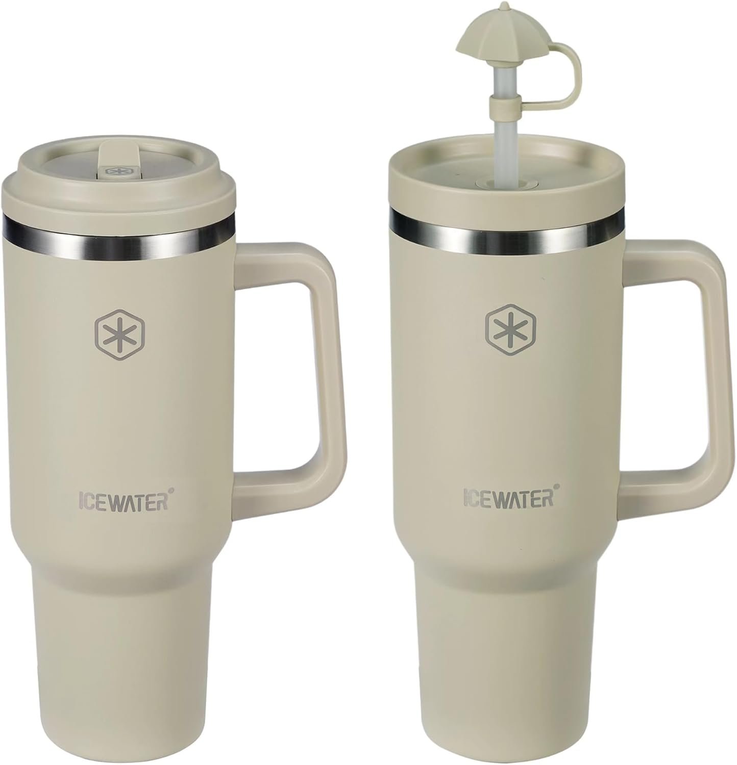 ICEWATER 40 oz Tumbler with 2 Lids (Flip & Regular Straw),100% Leak Proof Insulated Tumbler with Handle, Cup Holder Friendly, Stainless Steel Water Bottle, Gifts for Women & Men (Almond Birch)