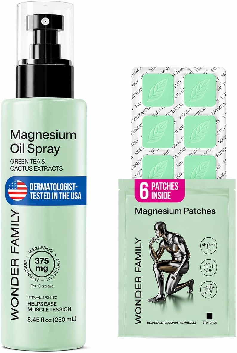 Pure Magnesium Oil Spray for Feet and Whole Body – Muscle Soothing – Topical Magnesium Foot Spray for Sleep Support and Relaxation – Mist Bottle 8.45 Fl Oz, 6 Patches