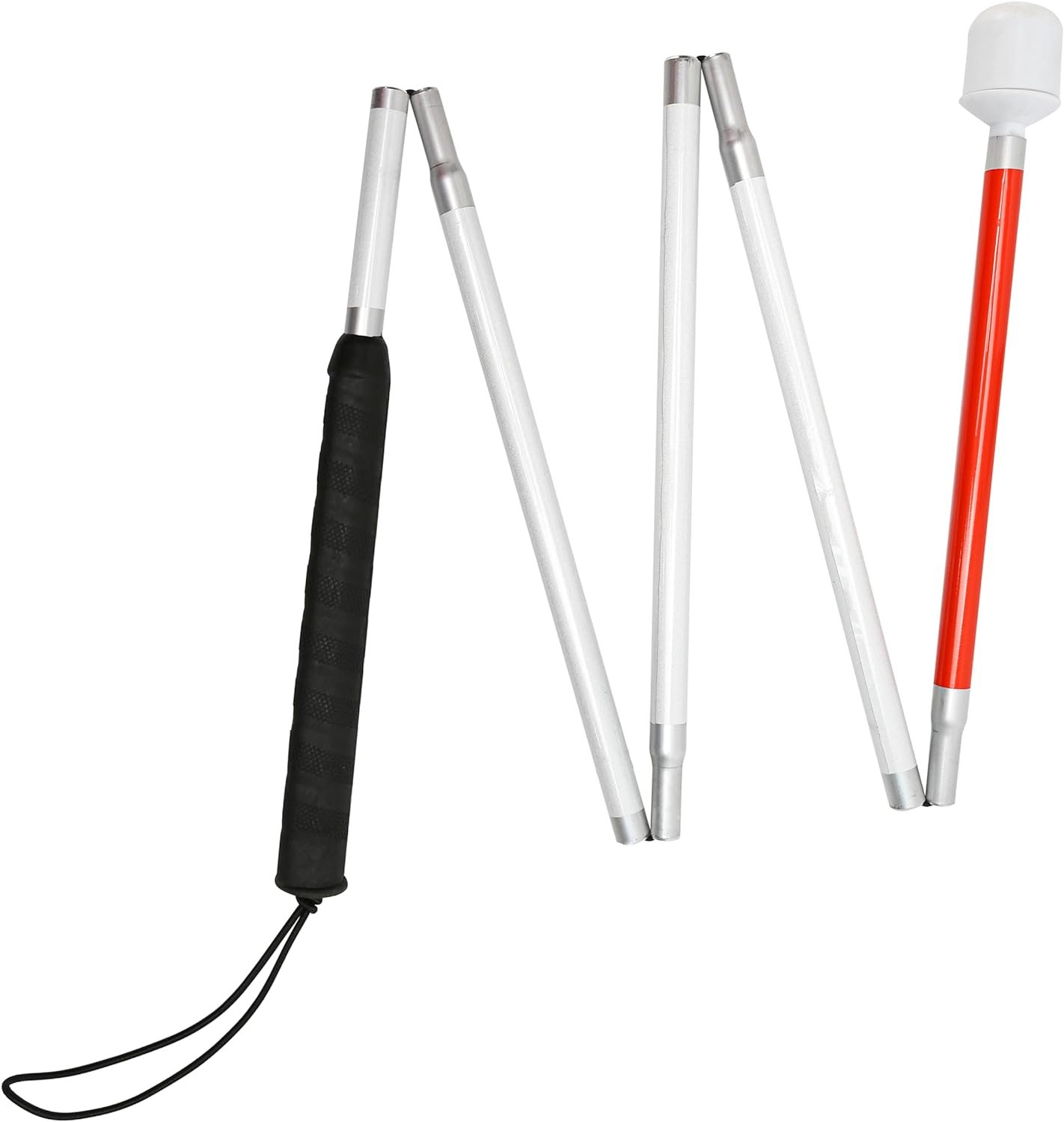 Blind Cane Stick – Mobility Reflective Red-White Foldable Walking Baston para Ciegos, Marshmallow Ball Tip | Folding Replacement/Prop Tool for Visually Impaired Person, Men, Women People Seeing Sight