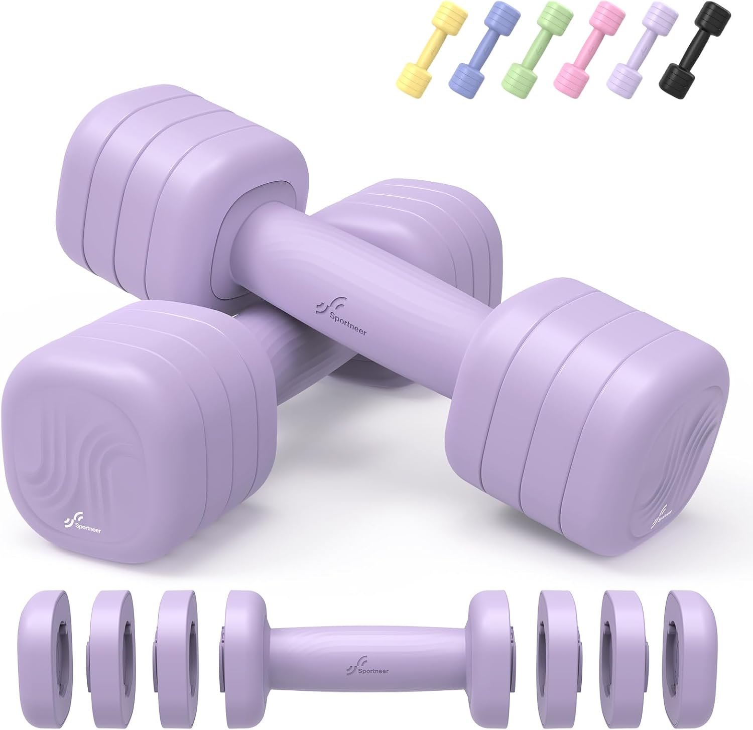 Adjustable Dumbbell Set of 2: Sportneer 4 in 1 Free Weights Dumbbells Set for Women, Hand Weights for Women at Home, Each 2lb 3lb 4lb 5lb Weights with Soft Rubber Handle for Home Gym Exercise Training
