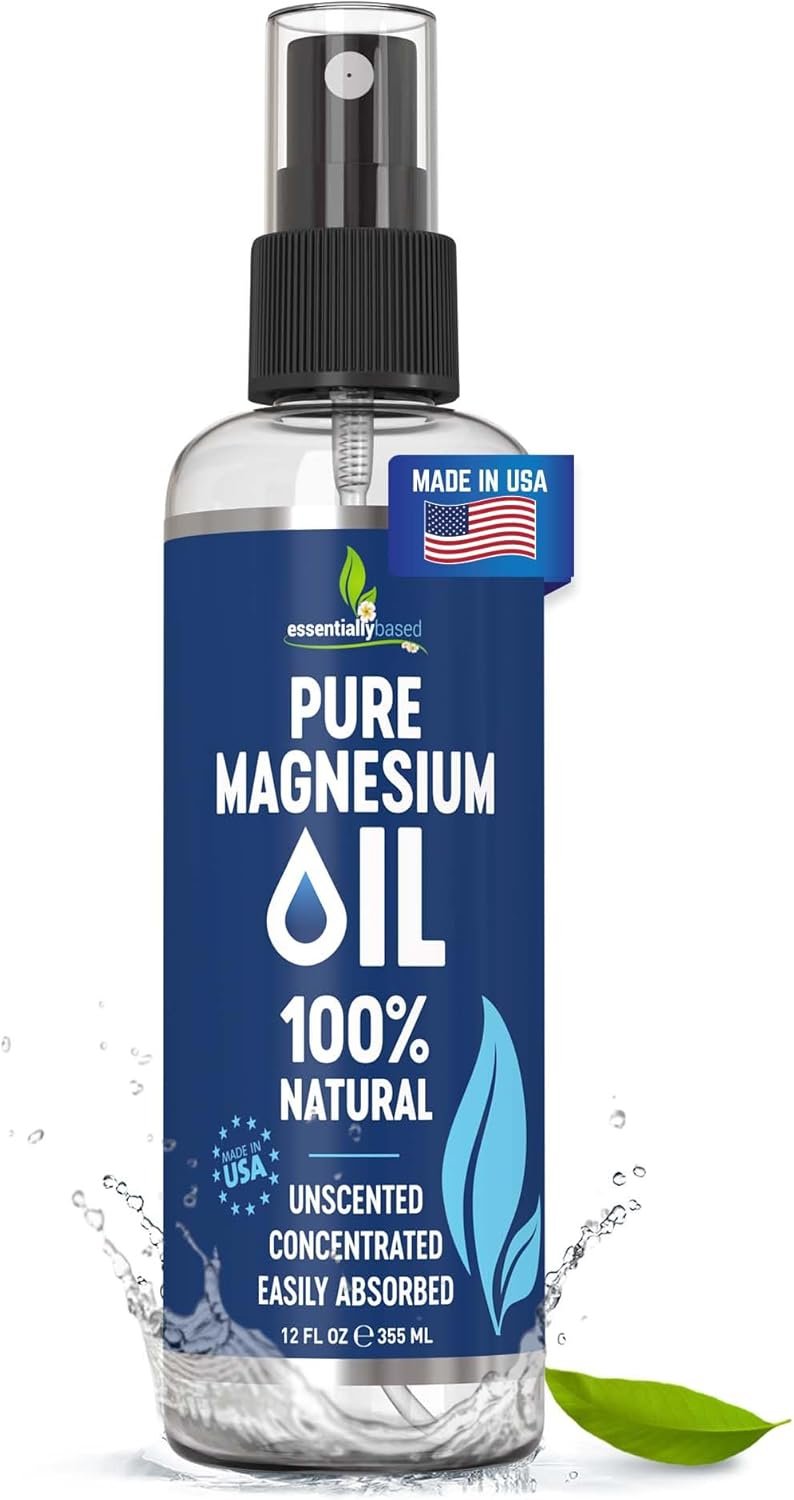 Pure Magnesium Oil Spray 12oz – Topical Magnesium Spray for Sleep & Feet – Extra Strength – USP Grade – 100% Natural and Organic Oil for Muscle Pain & Cramps – Less Sting – Less Itch – Made in USA