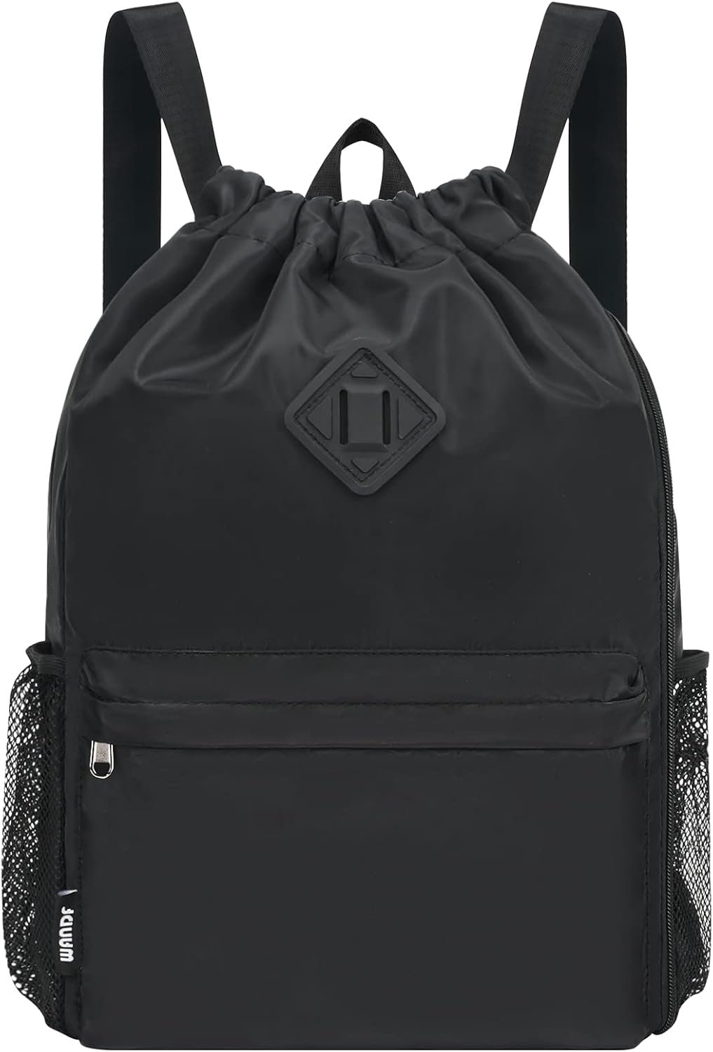 WANDF Drawstring Backpack Sports Gym Bag with Shoes Compartment, Water-Resistant String Backpack Cinch for Women Men (Large,Black)