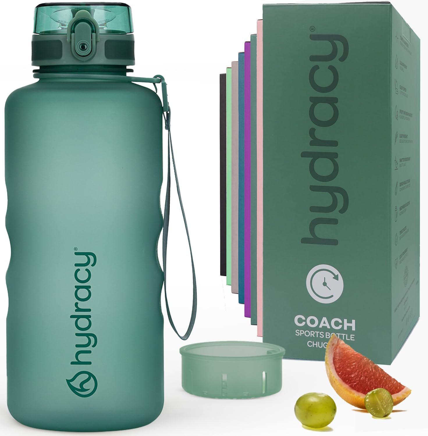 Hydracy Water Bottle with Time Marker -Large BPA Free Water Bottle & No Sweat Sleeve -Leak Proof Gym Bottle with Times to Drink – Ideal for Fitness Sports & Outdoors