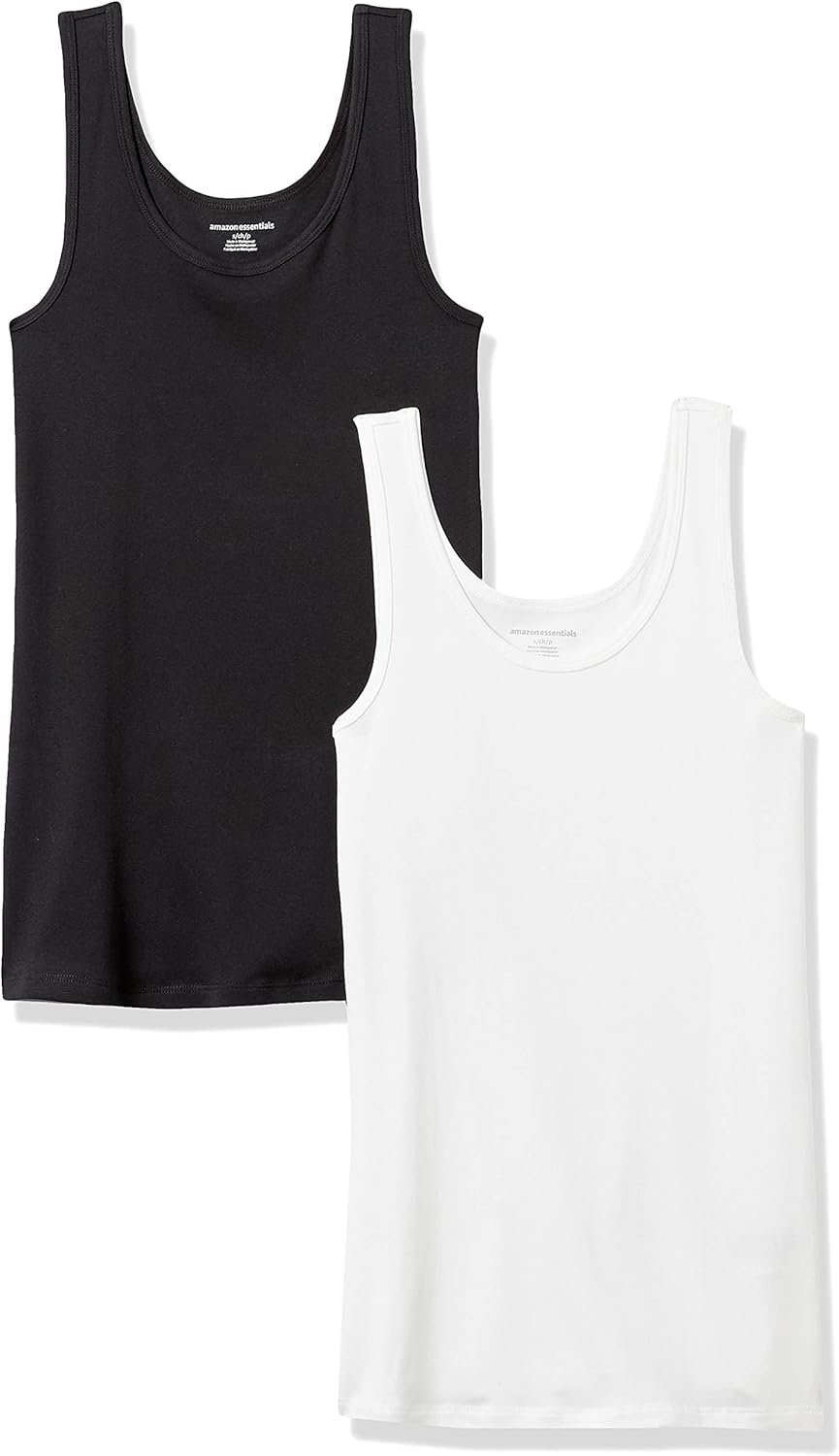 Amazon Essentials Women’s Slim-Fit Scoop Neck Tank Top, Pack of 2