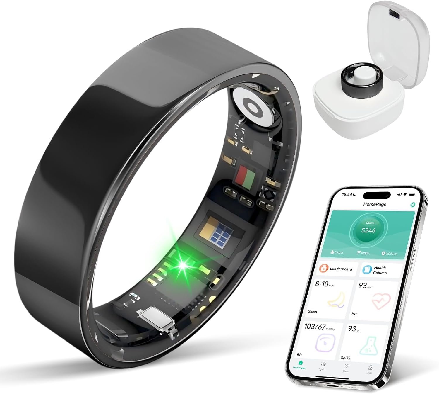 BIEMHA Smart Ring for Women & Men, Health Tracker with Sleep，Exercise Monitoring, iOS&Android Compatible, IP68 Waterproof, No Subscription, 5-Day Battery (Black, 10)