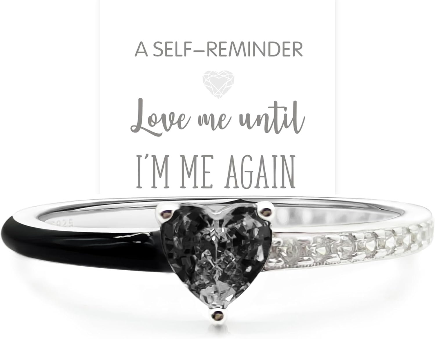 Love Me Until I’M Me Again Black Heart-Cut Half Enamel Ring, Black Heart Self-Love Ring, Jewelry Birthday Gifts for Women, Daughter, Wife, Friends