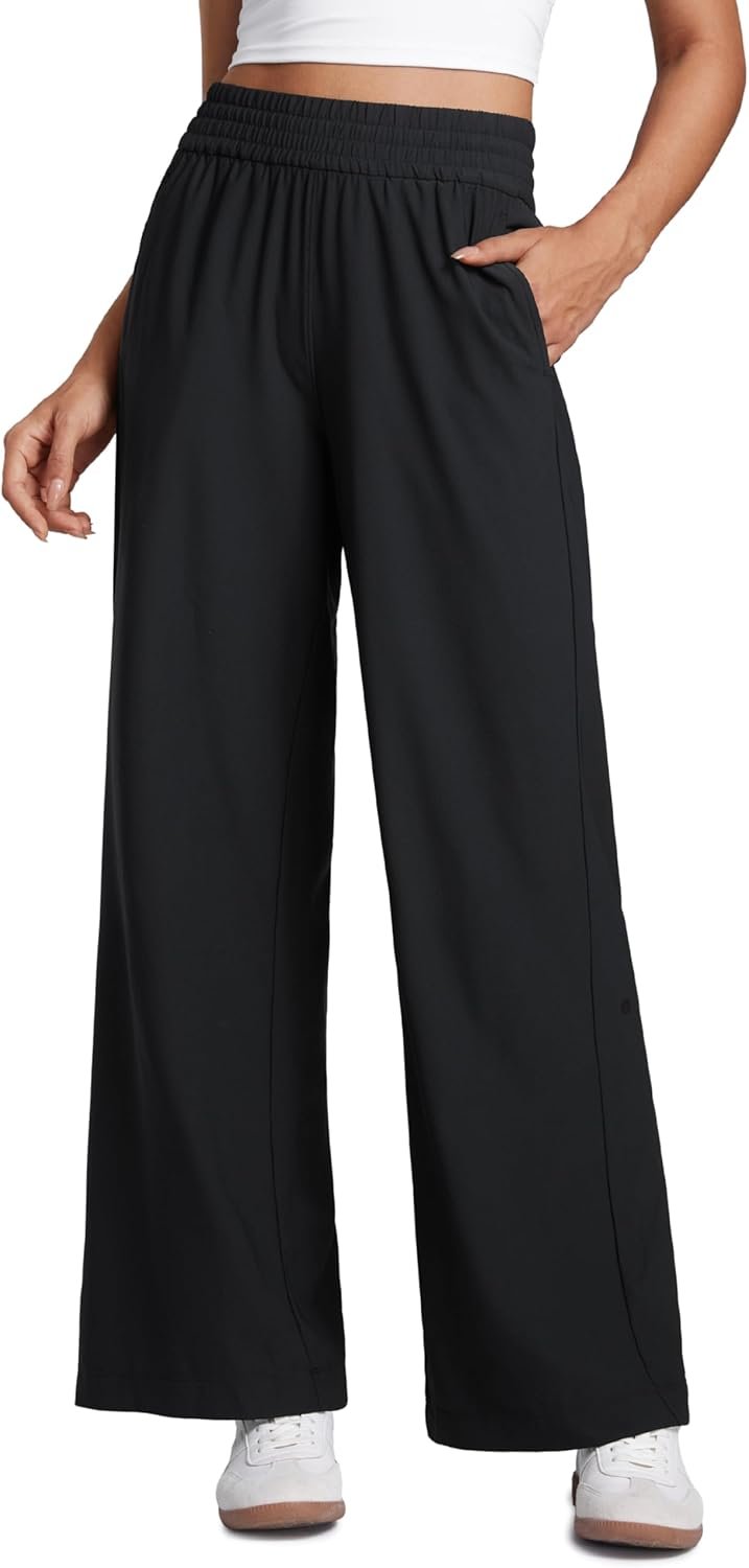 CRZ YOGA Lightweight Drapey Wide Leg Casual Pants for Women 30″ – Flowy Travel Work Loose Fit Summer