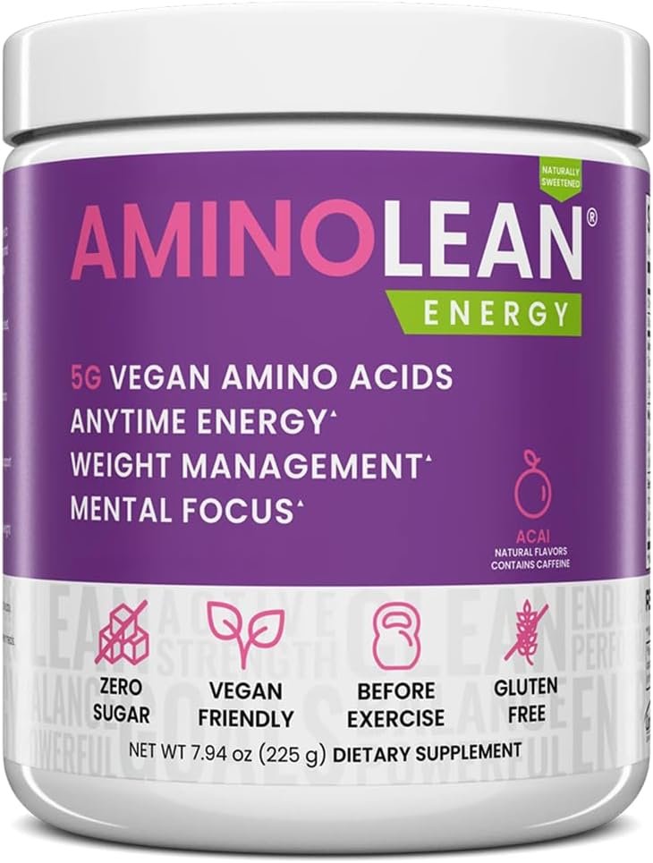 RSP NUTRITION AminoLean Natural Pre Workout Powder, Sucralose Free Amino Energy with No Artificial Dyes, Vegan BCAAs and Weight Management, Acai, 25 Serv