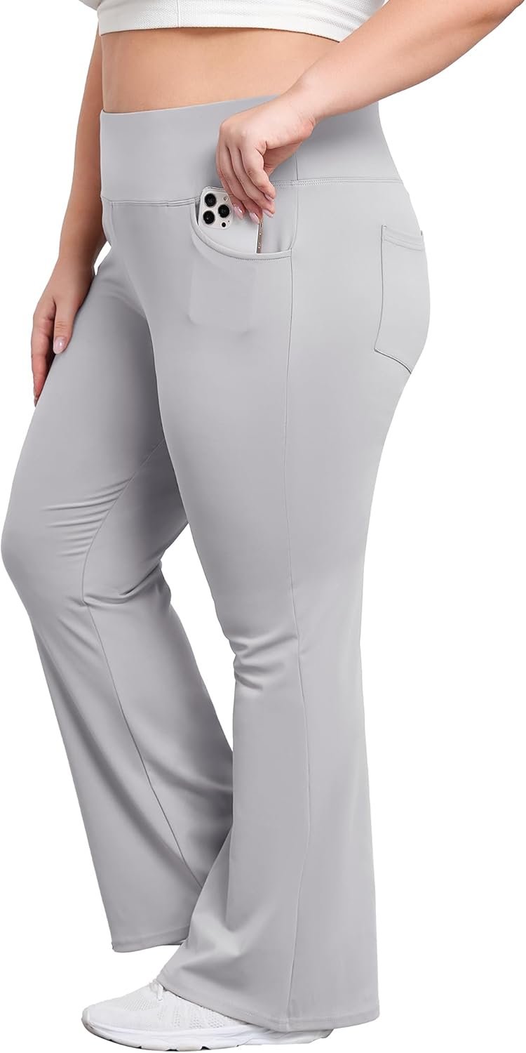 FOREYOND Plus Size Flare Leggings for Women with Pockets High Waist Yoga Pants Bootcut Bell Bottom Workout Leggings