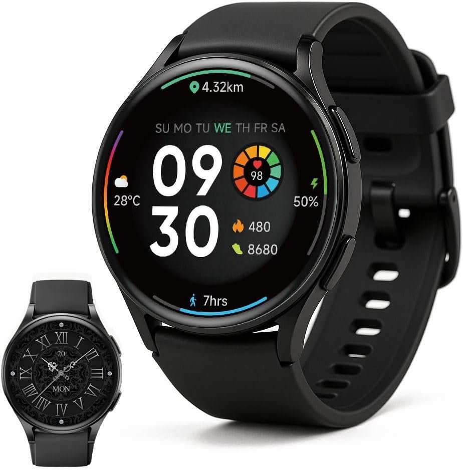 NexGen Smart Watch for Men & Women, 1.43 AMOLED 44MM, Smartwatch with GPS, Fitness Tracker, BT Calling, Waterproof, Alexa, Step Counter, Heart Rate Monitor, Sleep Tracking & Multiple Sports Modes.