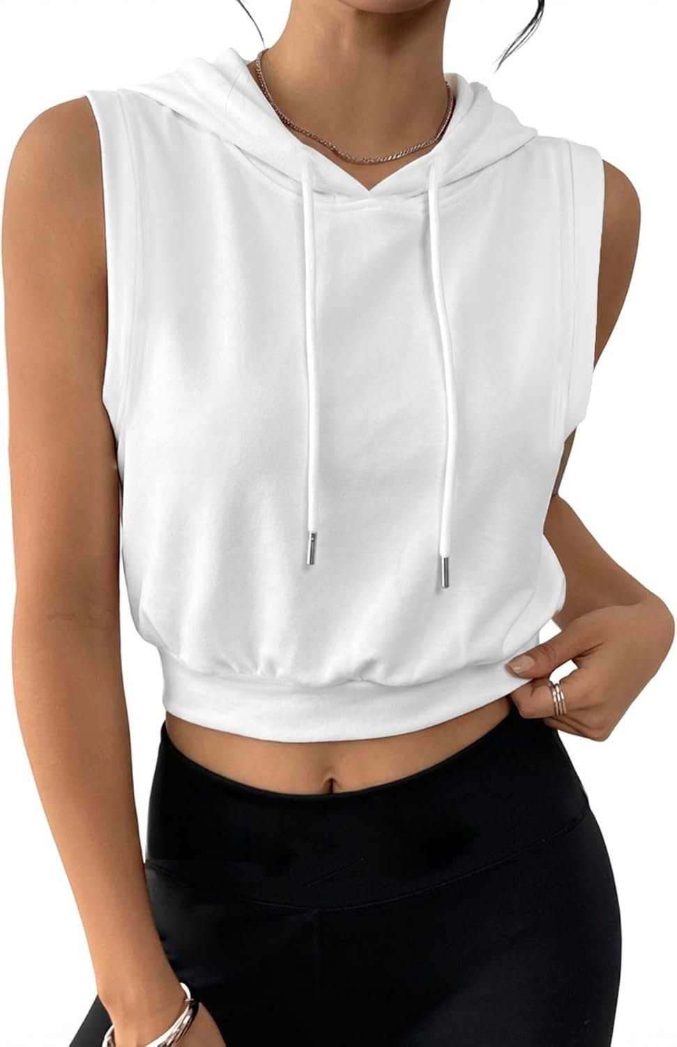 Remidoo Sleeveless Hoodie Women Hooded Tank Banded Bottom Workout Crop Top Athletic Gym Tops