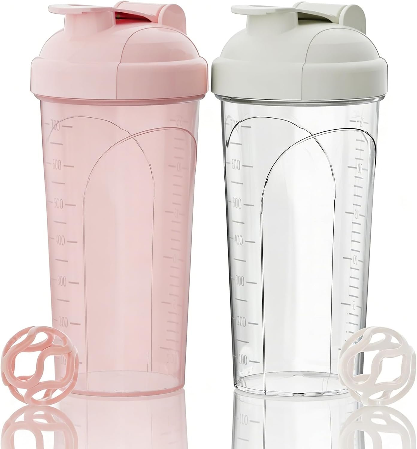 Premium Protein Shaker Bottle 2-Pack with 2 Tritan Mixing Balls | Shaker Cups for Gym Fitness Workout | Protein Shake Bottle 24oz/700ml