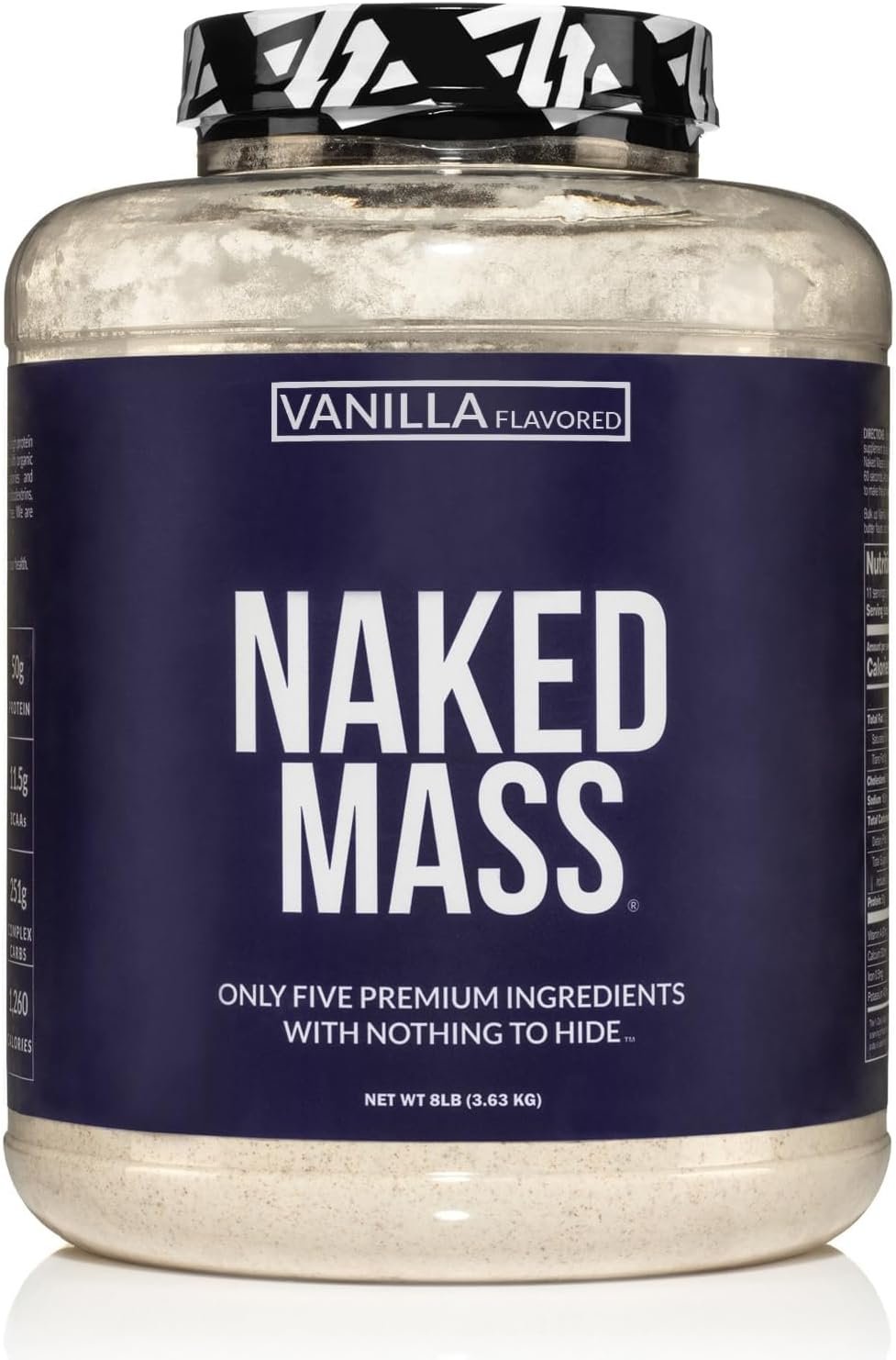 NAKED Vanilla Mass – All Natural Vanilla Weight Gainer Protein Powder – 8lb Bulk, NSF Certified, GMO Free, Gluten Free & Soy Free, No Artificial Ingredients – 1,260 Calories – 11 Servings