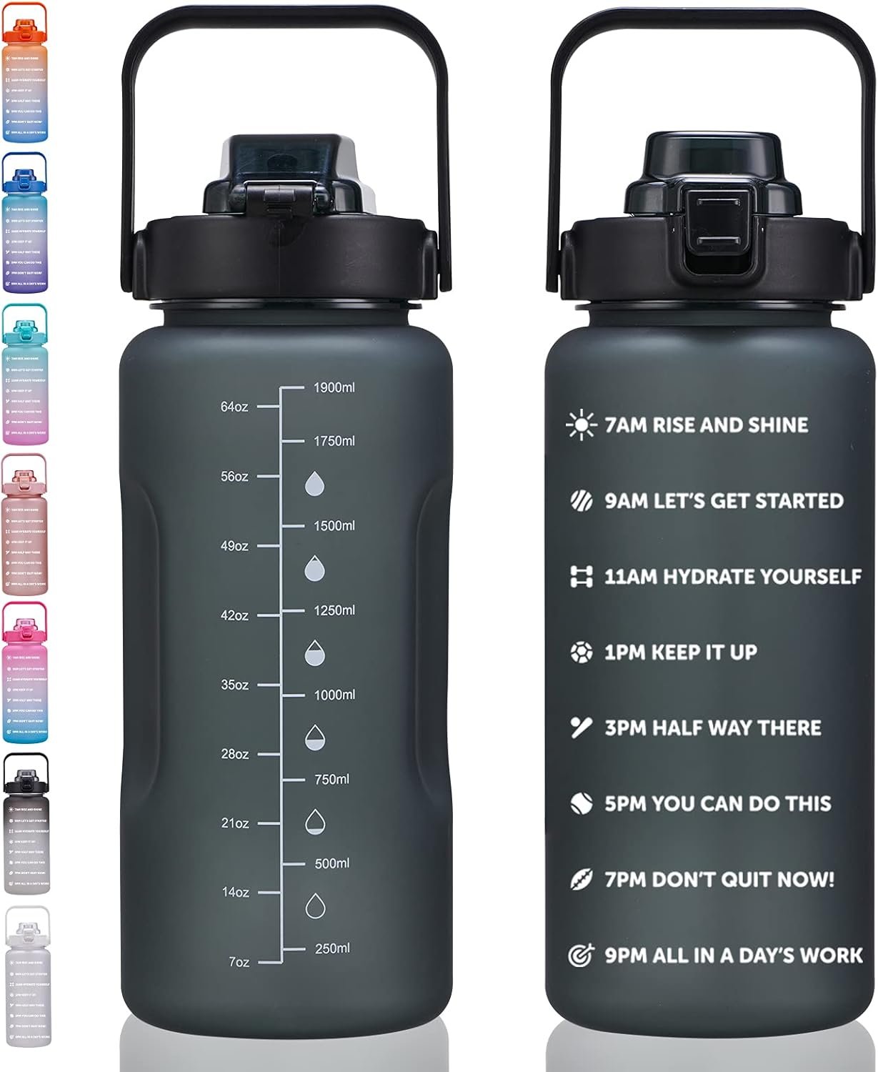 ST-YIBEN 64oz,100oz,128oz Large Motivational Water Bottle with Time Marker, Leakproof & BPA Free Half Gallon Big Water Bottle with Straw Handle Tritan Frosted Water Jug for Gym,Fitness,Outdoor Sports