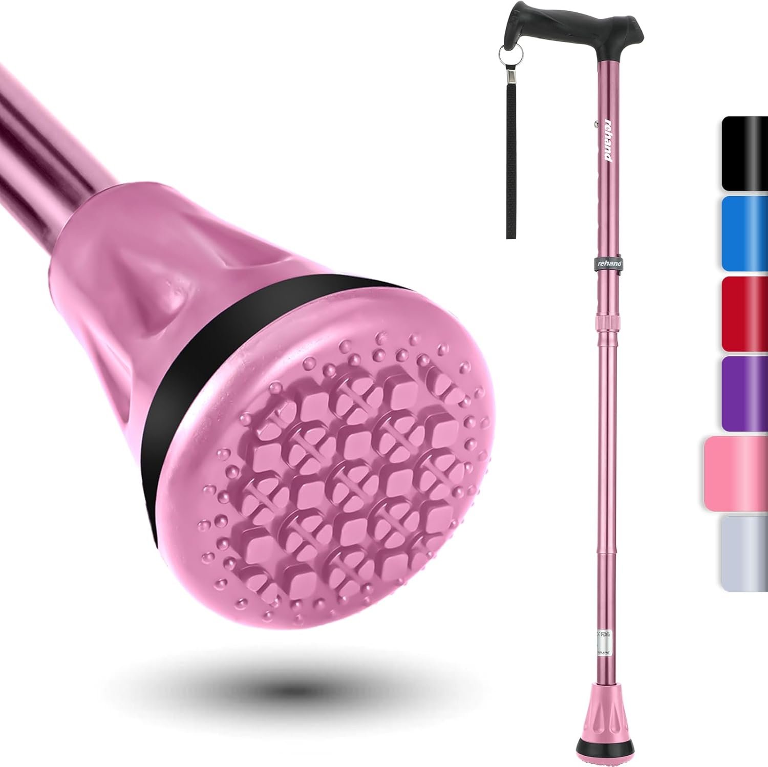 REHAND Walking Cane – Foldable, Adjustable, Collapsible Walking Canes for Men & Women, Heavy Duty All Terrain Tip, with Travel Bag | Walking Sticks for Seniors & Adults