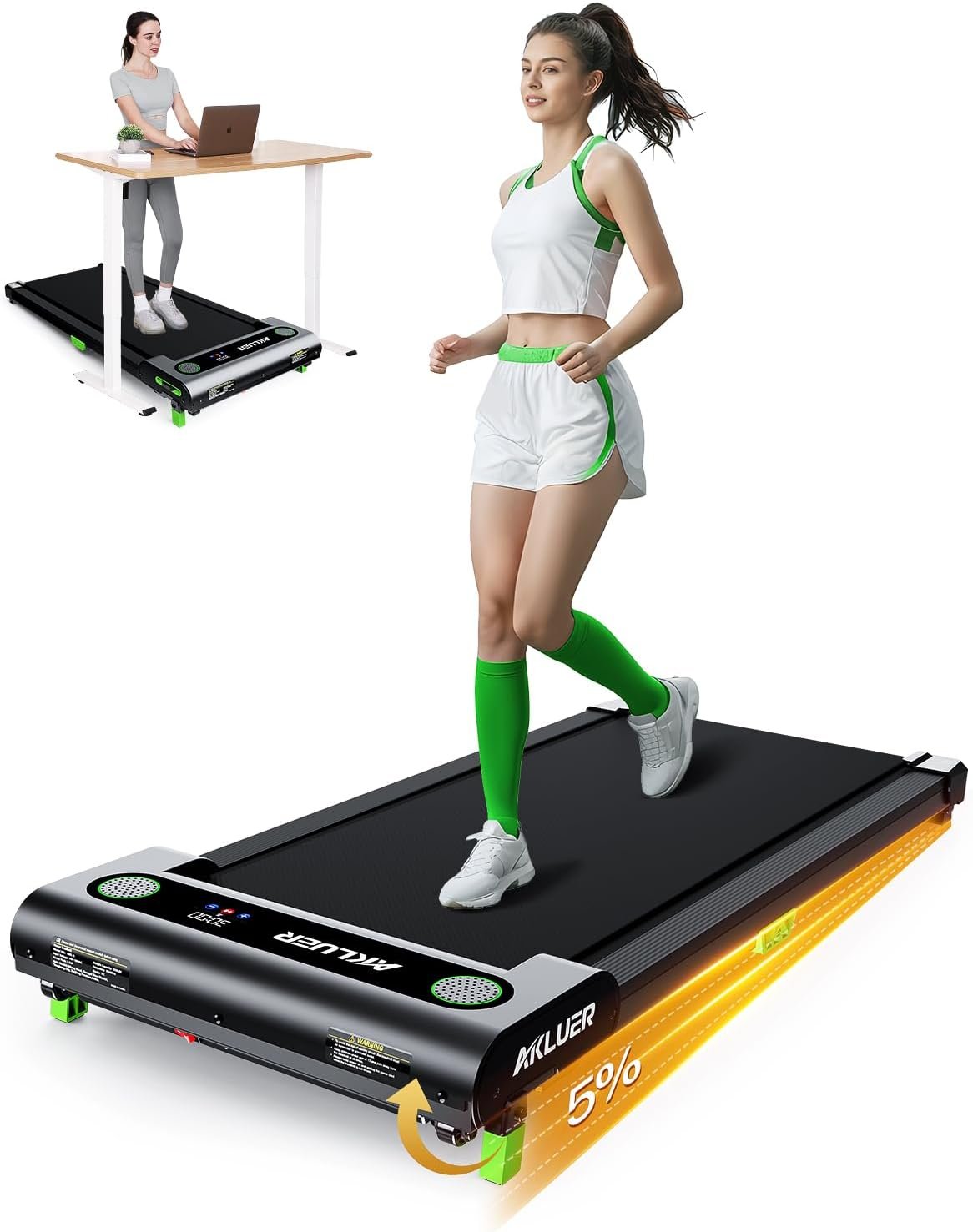 Walking Pad with Incline, Akluer Incline Treadmills for Home, 2.5 HP Under Desk Treadmill Small with Remote Control, Walking Pad Small Treadmill with LED Display