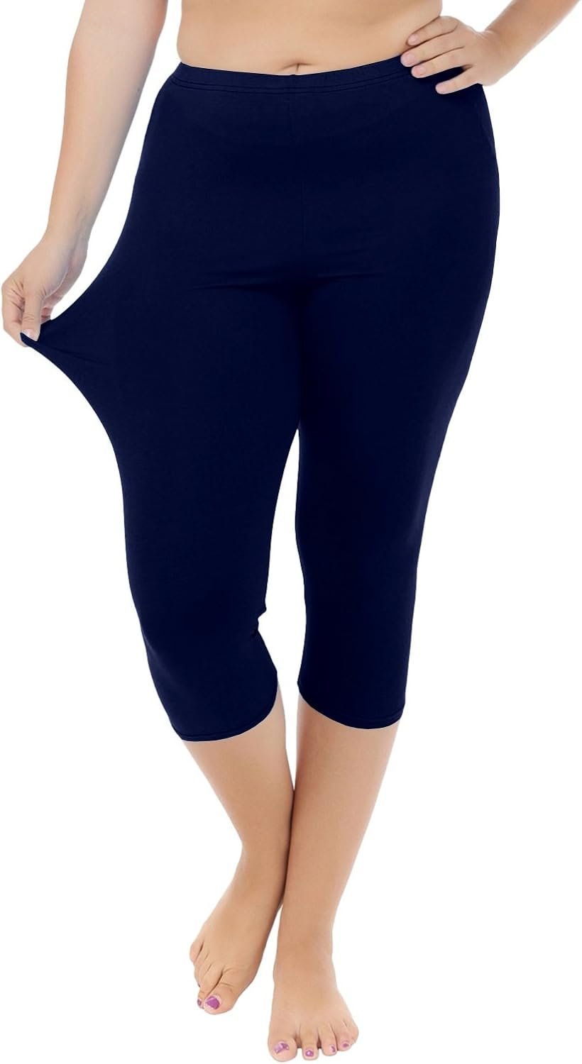 Cheapestbuy Women’s Plus Size Capri Leggings Lightweight Soft Crop Leggings Basic Capris Yoga Pants