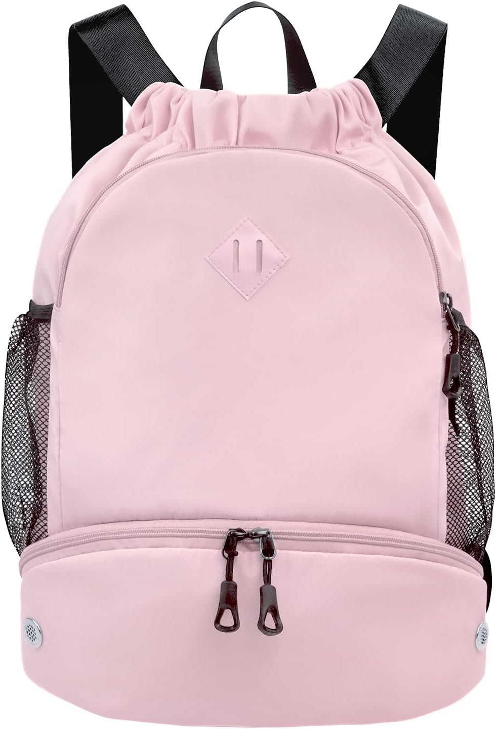 RHDZO Drawstring Backpack Gym Backpack with Shoe Compartment for Men Women String Sports Bag with Wet Pocket Cinch Swim Beach Bag, Large Pink