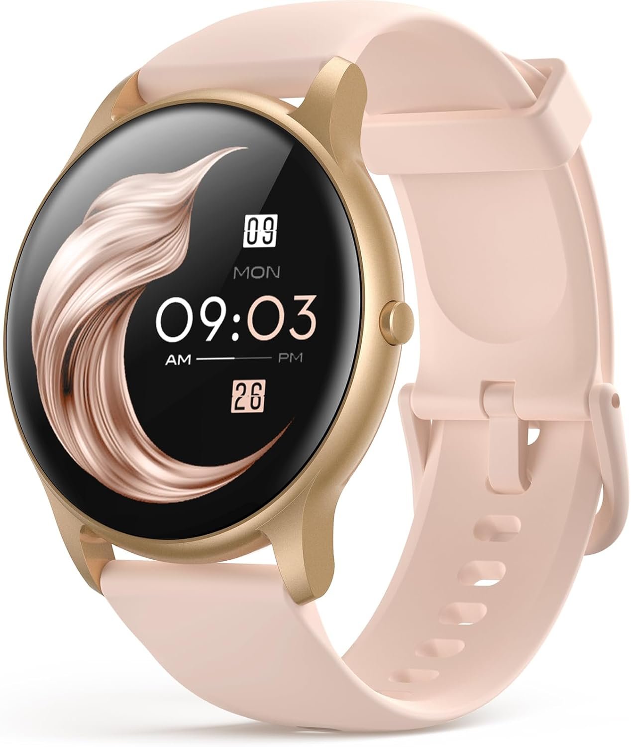 AGPTEK Smart Watch for Women Men, 5ATM Waterproof Fitness Tracker Watch, Full Touch Sports Smartwatch with Heart Rate Monitor Message Notification for Android iOS Phones (Rose Gold)