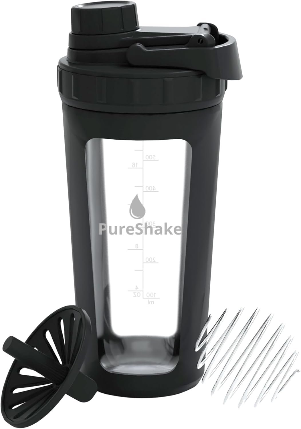Paddi Glass Shaker Bottle for Protein – Odorless, BPA Free, Leak-Proof – 20 OZ | Graduated Ideal Fitness, Milkshake and Smoothies