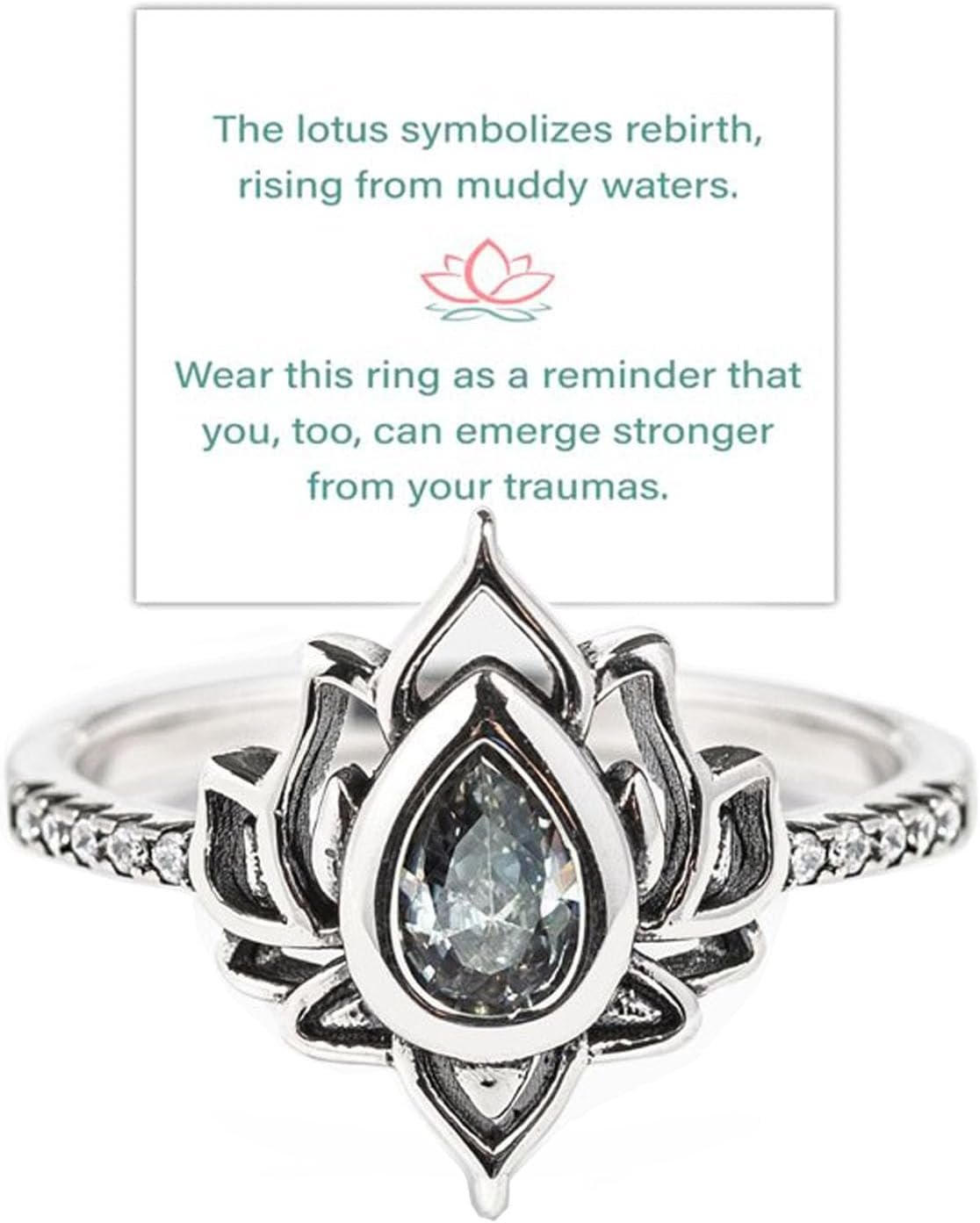 FUCK MY TRAUMA LOTUS RING, S925 Silver Lotus Flower High Polish Tarnish Resistant Zircon Inlaid Inspirational Ring Unique Lotus Ring Reminds You to Let Go of Your Trauma in a Playful Way No Mud No Lotus Ring Jewelry Gifts for Women Sisters