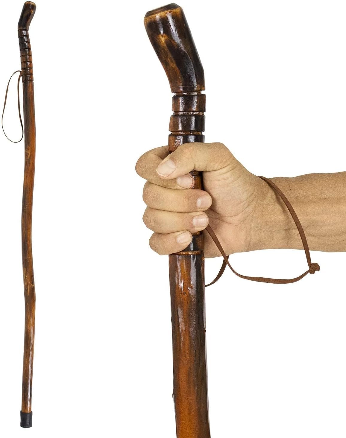 Vive Wooden Walking Stick for Hiking – Balance & Hiking Staff – Wood Walking Stick for Men, Women, Seniors – Strong, Non-Slip Wood Cane for Stability – Handcrafted, Waterproof, Leather Wrist Strap