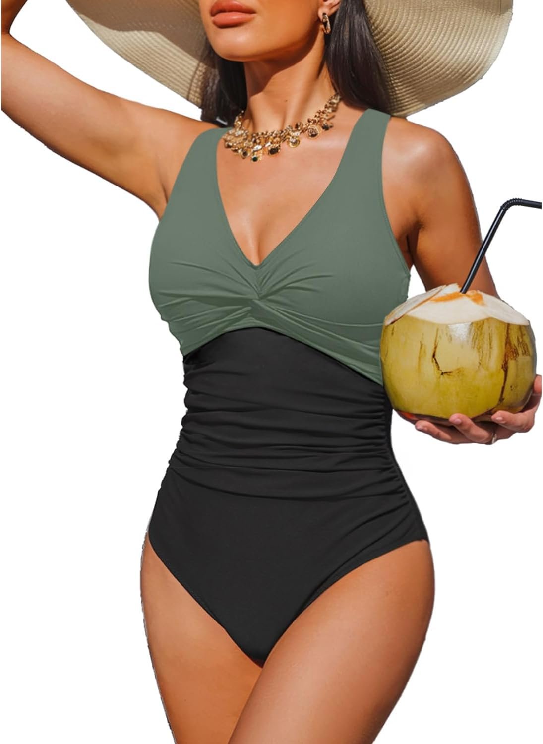 Holipick Women Tummy Control One Piece Swimsuit – Push Up Bathing Suit Full Coverage Slimming Swimwear