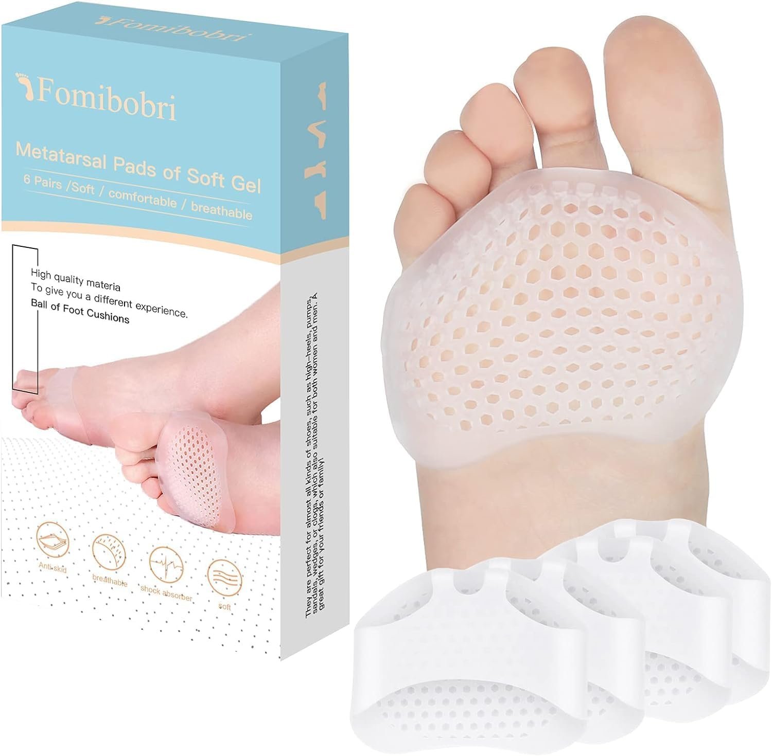 Metatarsal Pads 12 Pack Ball of Foot Cushions for Women and Men Soft Gel Foot Pads Pain Relief Forefoot Pad – Fits Most Shoes