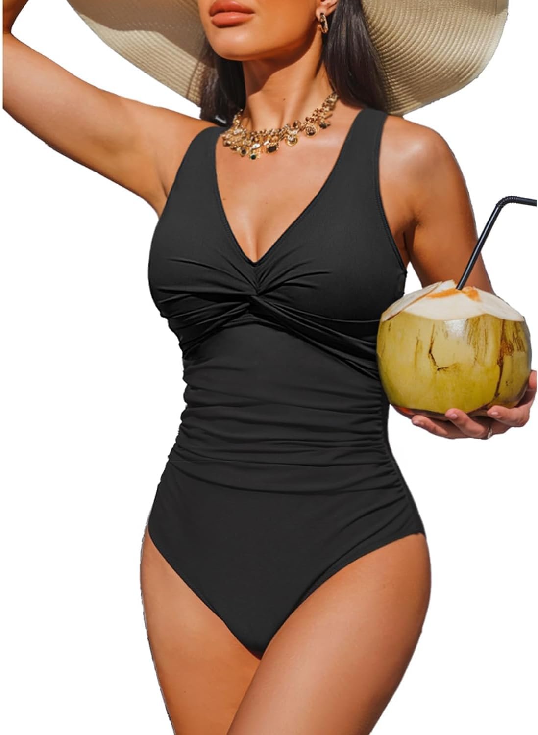Holipick Women Tummy Control One Piece Swimsuit – Push Up Bathing Suit Full Coverage Slimming Swimwear