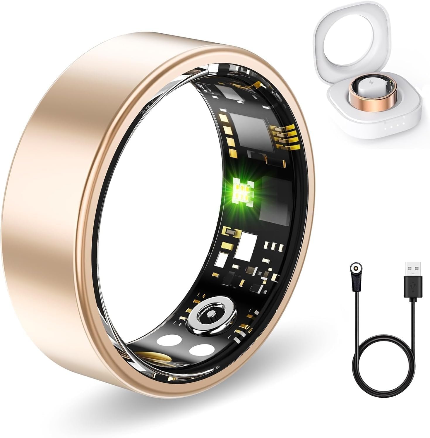 FKGZJF Smart Rings for Women Men, Fitness Ring with Heart Rate, Blood Oxygen, HRV, Stress, Sleep Tracker, Step Tracker, No Subscription Fee, lP68 Waterproof Smart Ring for iPhone & Android (Gold 6#)