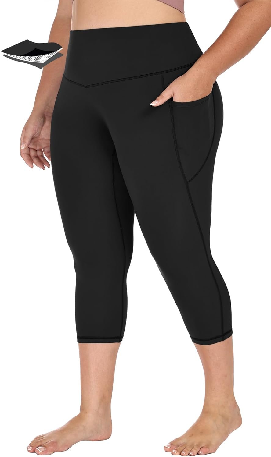 Heathyoga X-4XL Plus Size Capri Leggings for Women with Pockets Tummy Control Capri Yoga Pants High Waisted Leggings