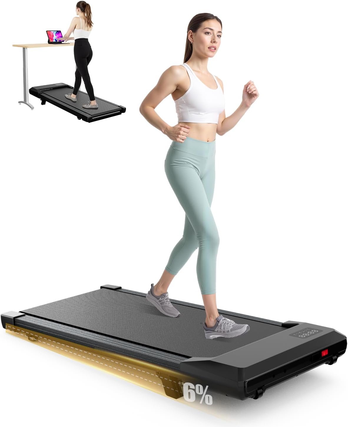 Superun Walking Pad with Incline, Under Desk Treadmill, 3 in 1 Portable Treadmills for Home with Remote Control LED Display, 2.5 HP Quiet Mini Treadmill for Office Home Use, 300 Lbs Capacity