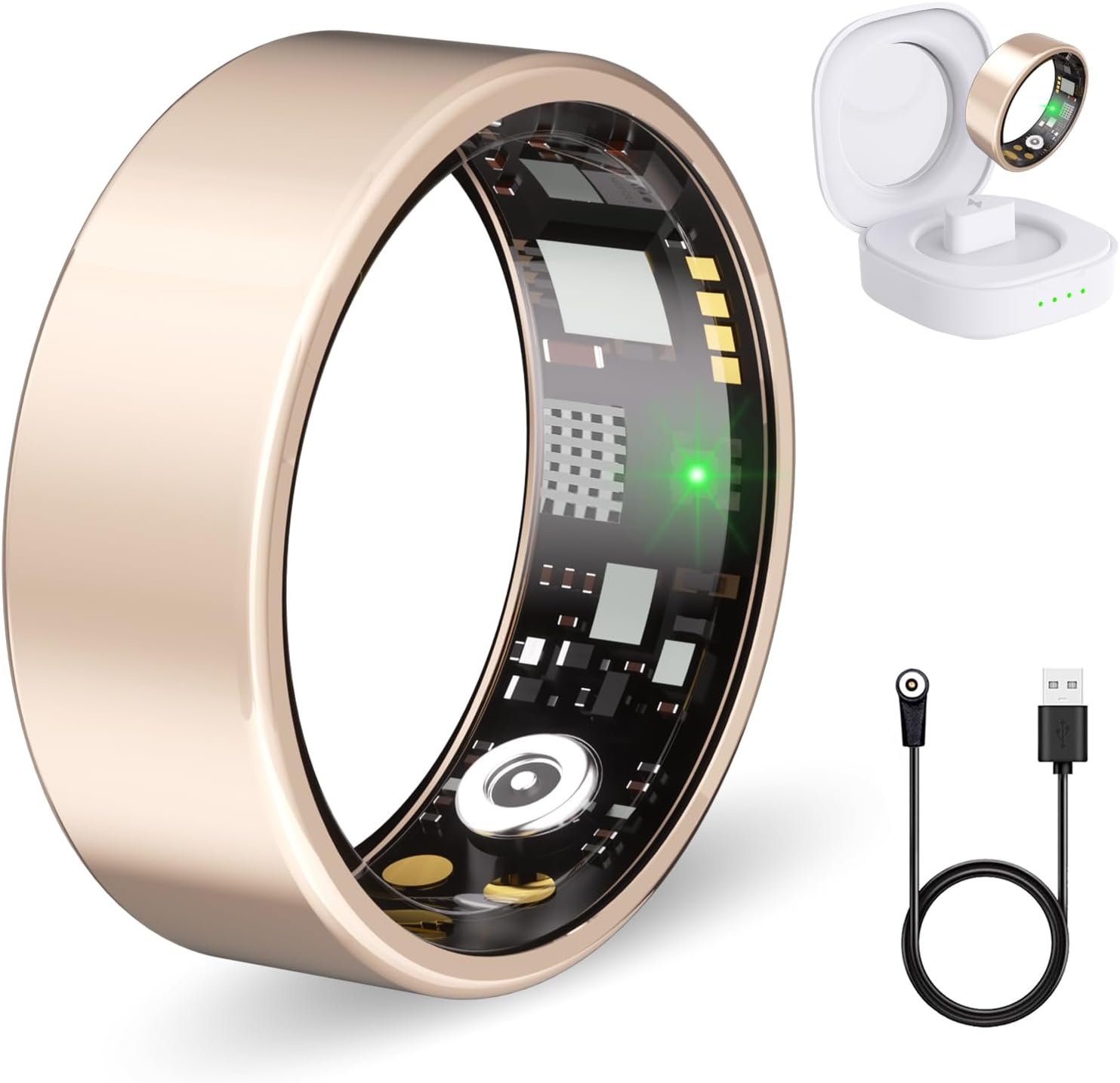 Smart Ring for Women Men Fitness Ring with Heart Rate, Blood Oxygen, Sleep Tracker, Step Tracker, IP68 Waterproof Health Ring for iOS & Android,No Subscription Fee (Rose Gold, 8#)